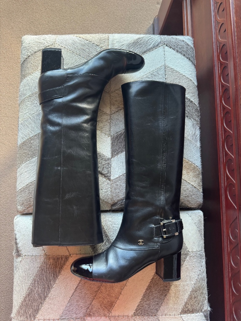 Chanel Black Leather Knee Hi Cap Toe 2013 Boots - Vintage
